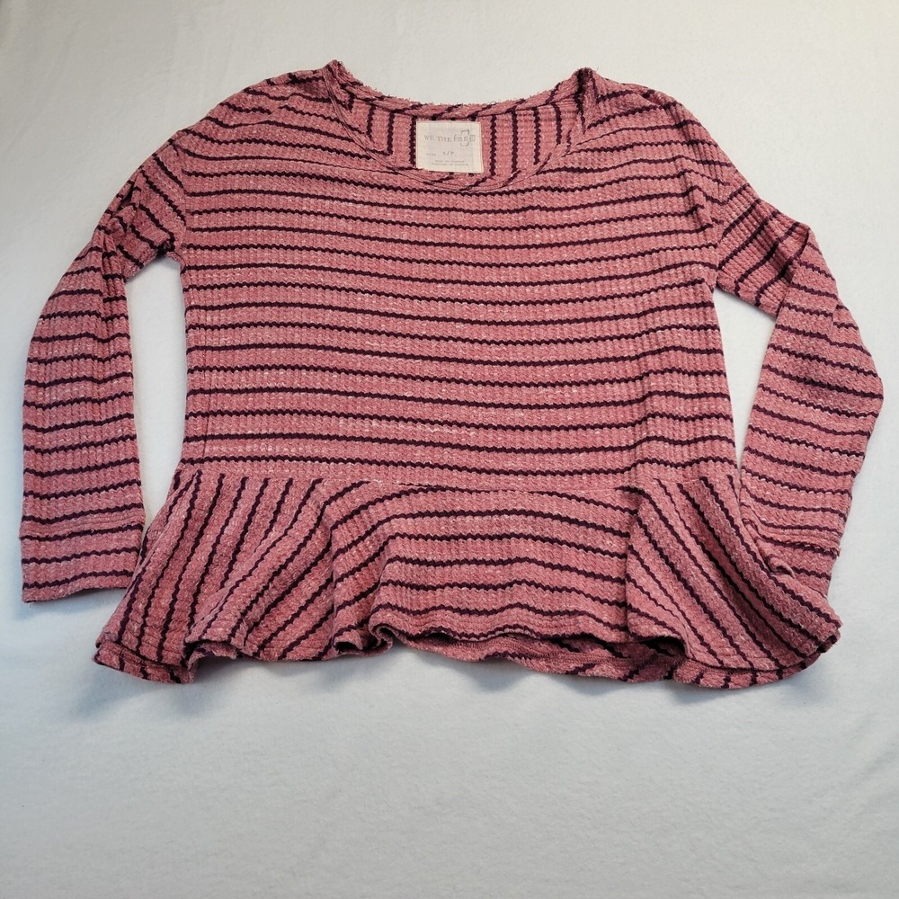 We The Free Free People Striped Thermal Peplum Top Mauve Purpleβ Small